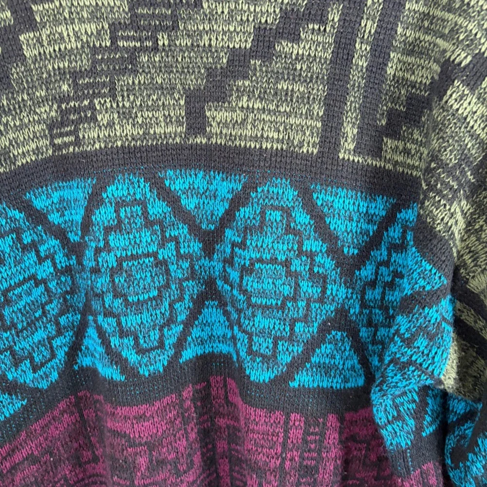 Vintage 90s Sir William Sweater Men L Geometric Southwestern Teal‎ Purple Retro